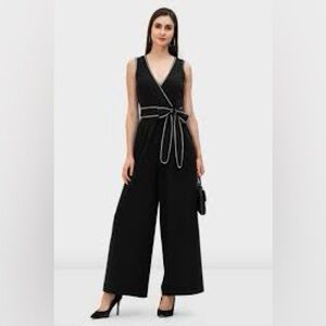 Elegant Black Jumpsuit with White Trim